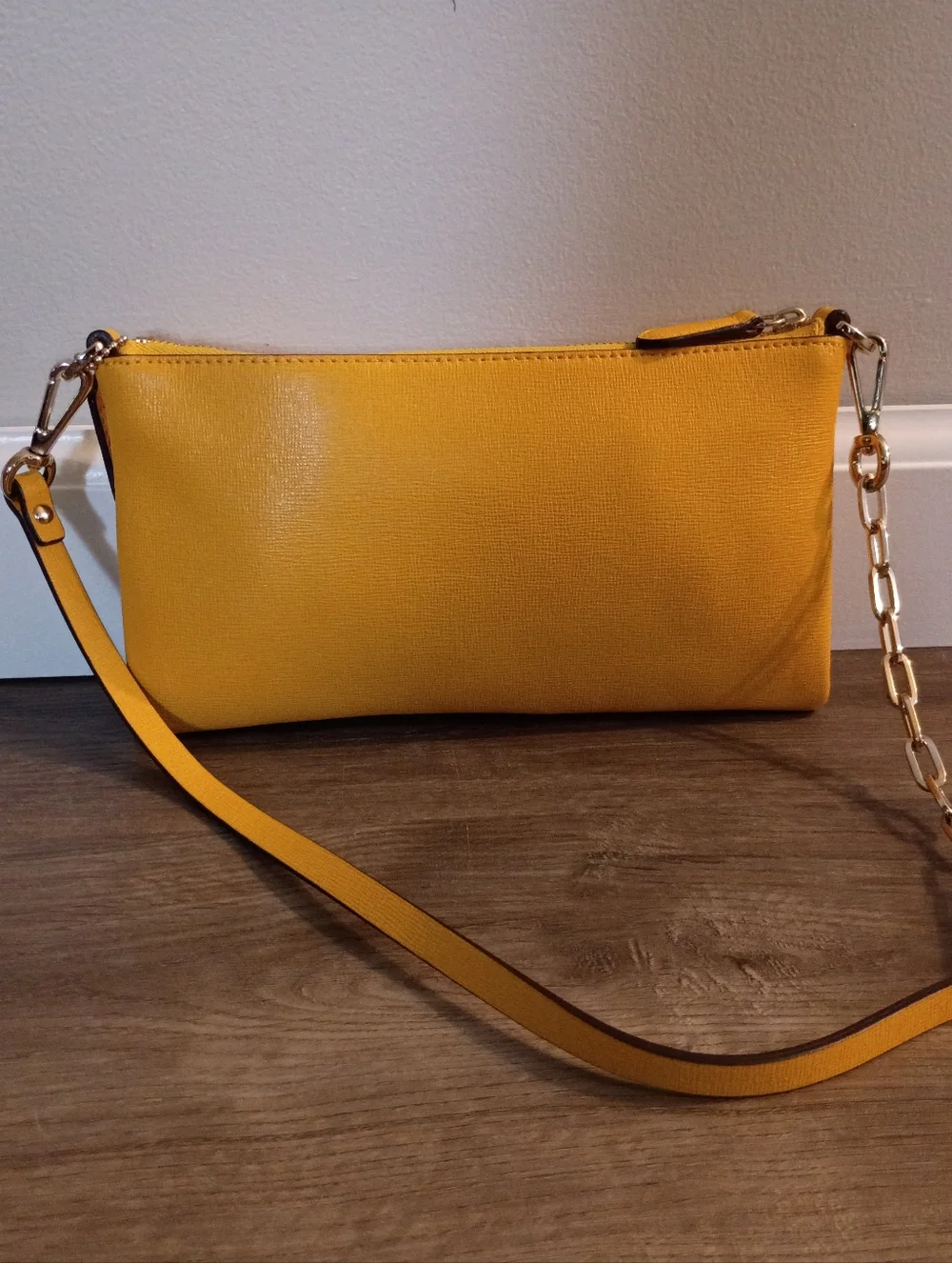 Coach Kylie Yellow Saffiano Leather Silver Chain Hardware Crossbody Handbag - Picture 2 of 8